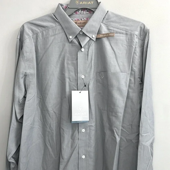 NWT ARIAT WF Solid Pinpoint Oxford LS Men’s Shirt (Harbor Mist) - Picture 5 of 10